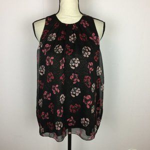 Vince Camuto Blouse Tank Top Size M Womans Black Red Flower Sleeveless Lined
